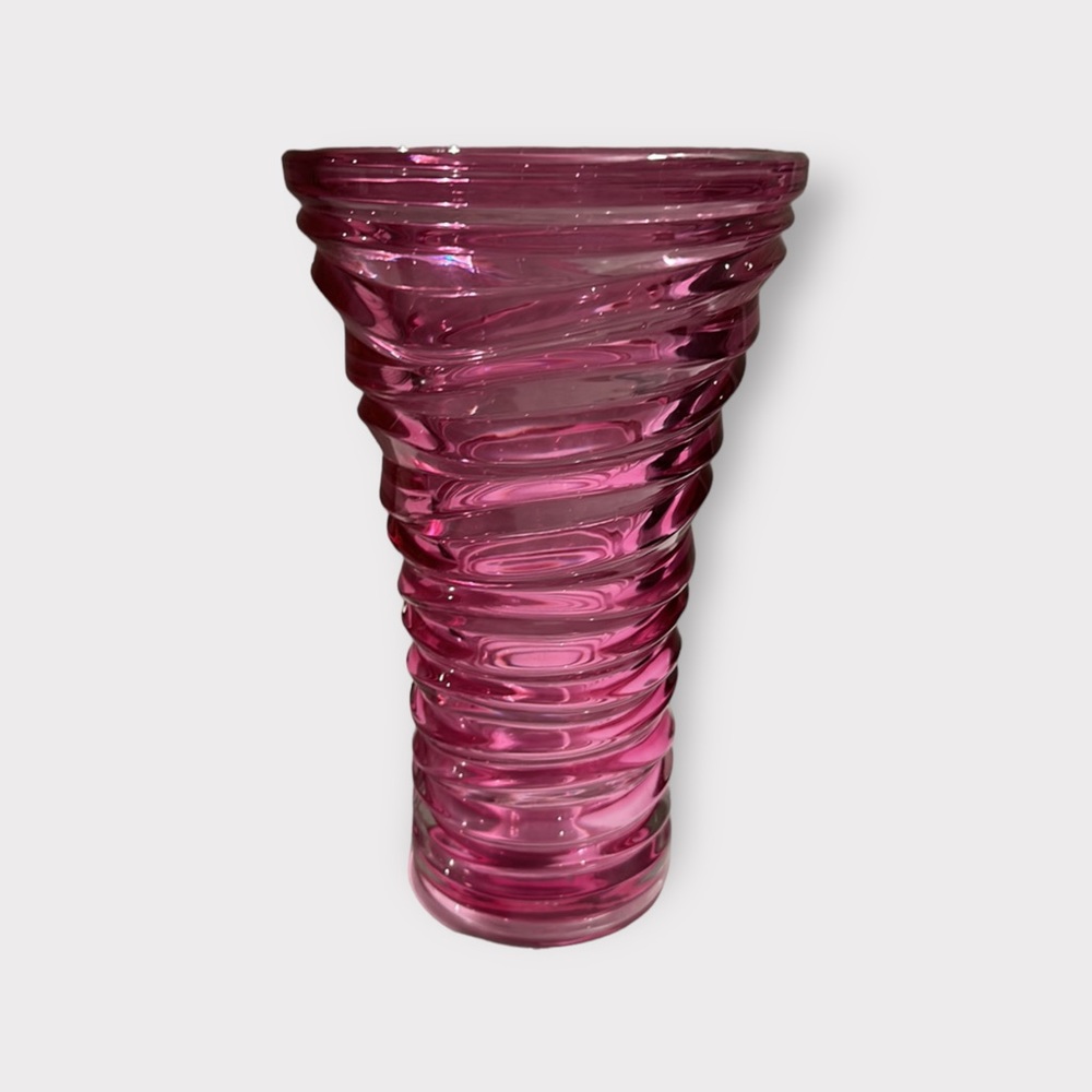 Vintage Glass, Pink, Wavy, Flower Vase